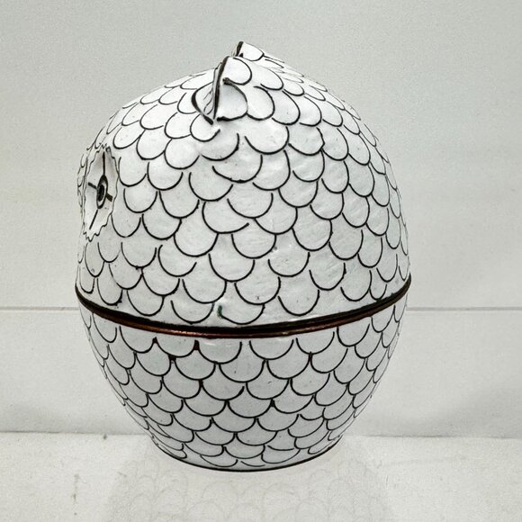 Pottery Barn White Owl Decorative Trinket Box Blue Enamel Interior Metal Cloison - Picture 4 of 9